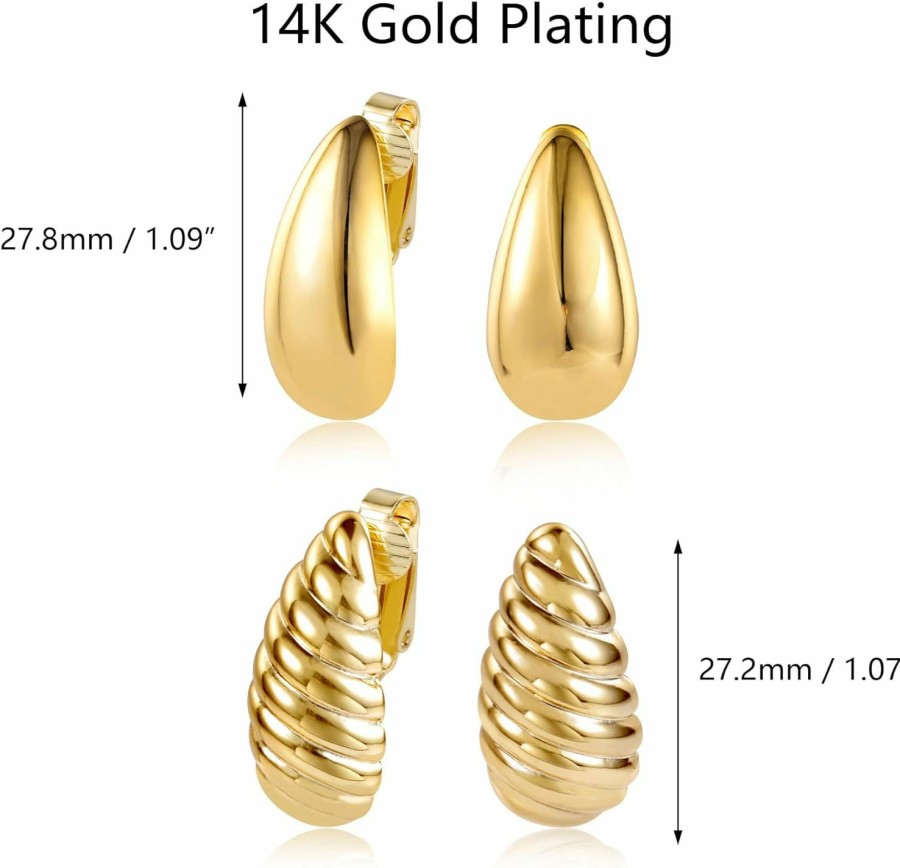 ALEXCRAFT Teardrop Clip On Earrings Dupes Earring For Women Chunky Hoop Earrings Hypoallergenic Lightweight Dangle Water Drop Earring Set For Women Girls | Earrings