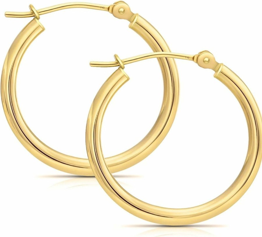 Art and Molly 14K Yellow Gold Classic Real Gold Shiny Polished Hoop Earrings, Plain Round Gold Hoops, Gold Earrings For Women And Men 14K Real Gold | Earrings