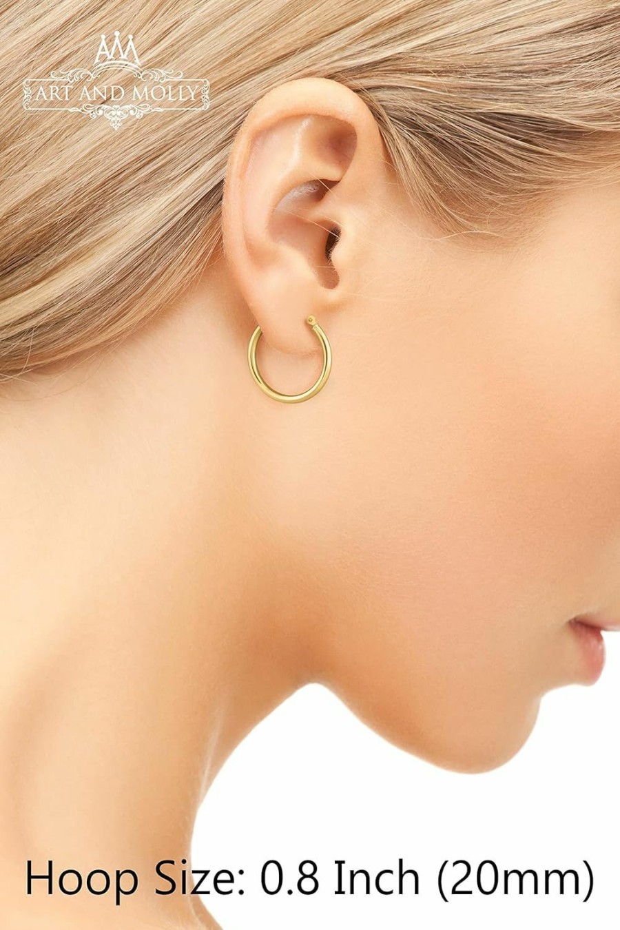 Art and Molly 14K Yellow Gold Classic Real Gold Shiny Polished Hoop Earrings, Plain Round Gold Hoops, Gold Earrings For Women And Men 14K Real Gold | Earrings