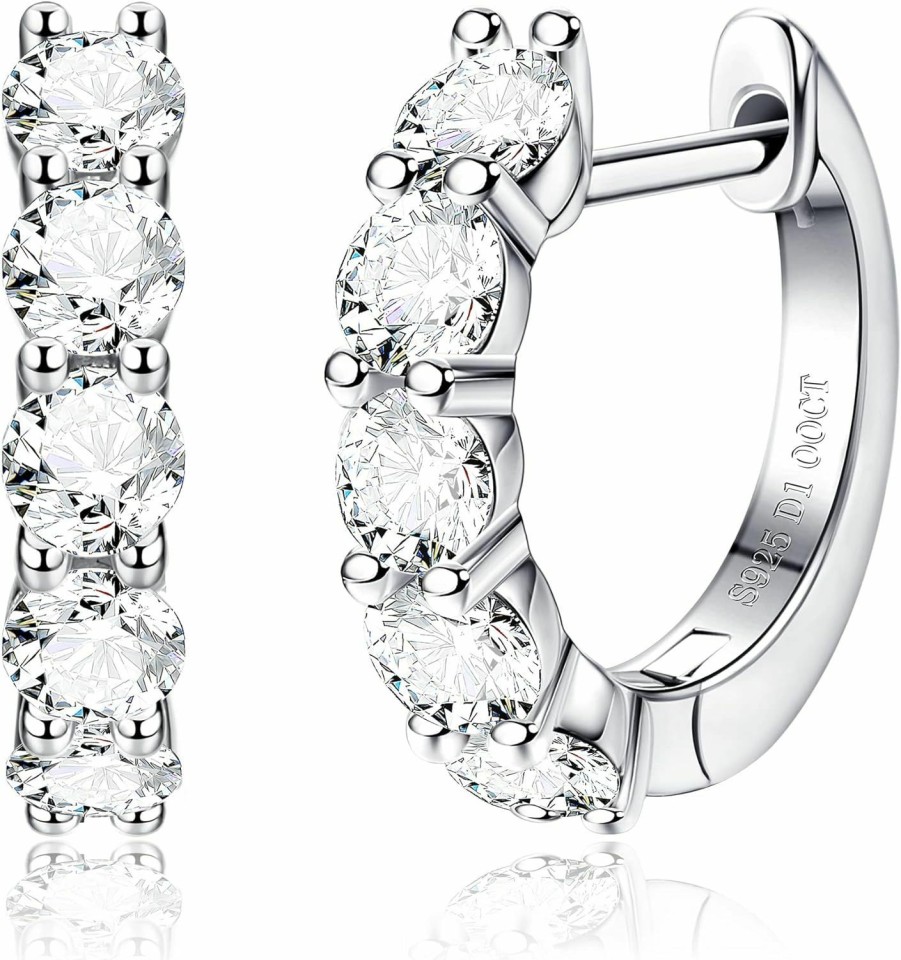 Blahanna Moissanite Hoop Earrings,2.0Ct D Color Brilliant Round Cut Lab Created Diamond Earrings 18K White Gold Sterling Silver Huggie Earring For Women Men Wedding Earrings Silver | Earrings