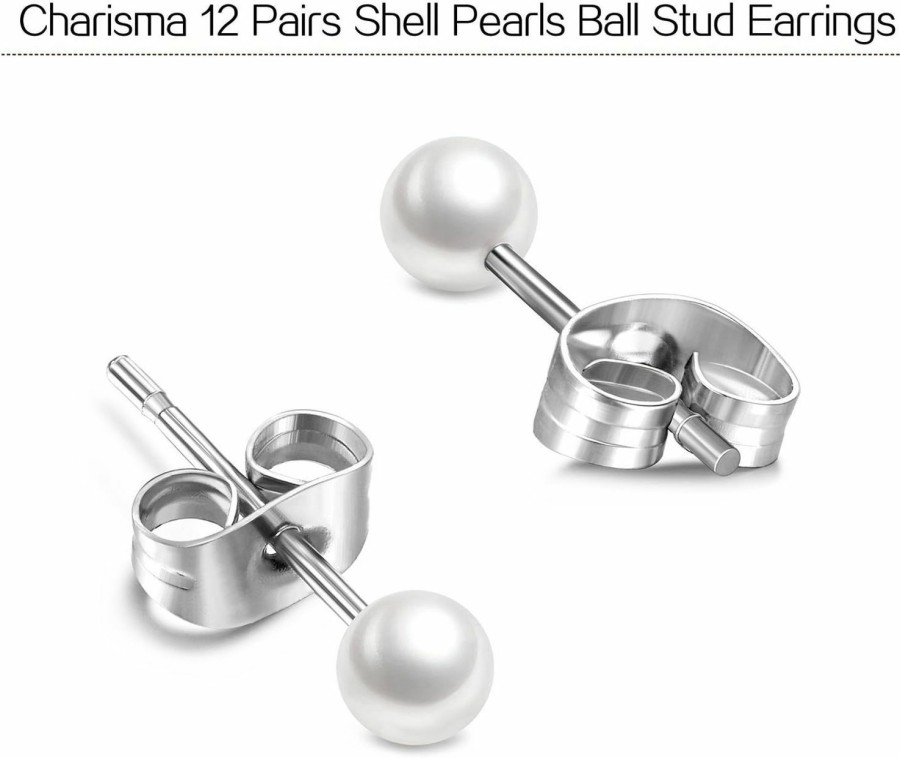 Charisma Charisma 4Mm Composite Pearl Earrings Round Ball Pearls Stud Earrings Hypoallergenic 12 Pairs Imitation Pearl Earrings Set For Girls Women | Earrings