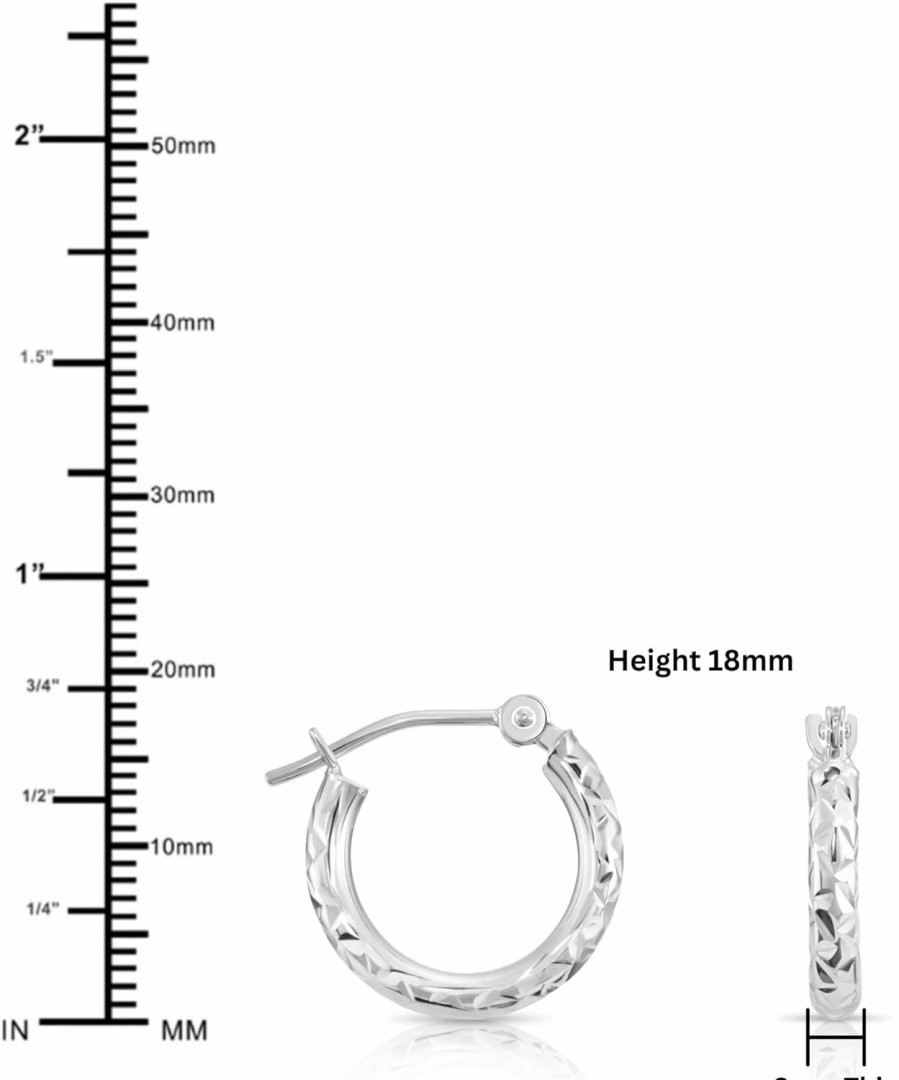 TILO JEWELRY 14K White Gold Round Hoop Earrings With Diamond-Cut X Pattern Design… | Earrings