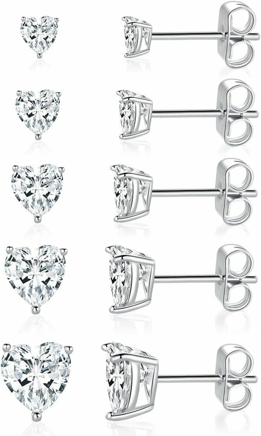 MDFUN Mdfun 18K White Gold Plated Heart Shape Cut Cubic Zirconia Birthstone Stud Earring Pack Of 5 Pairs | Earrings