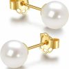 JORA Jora 14K Gold Aaa+ Handpicked Round Freshwater Cultured White Pearl Stud Earrings For Women Girls | Earrings