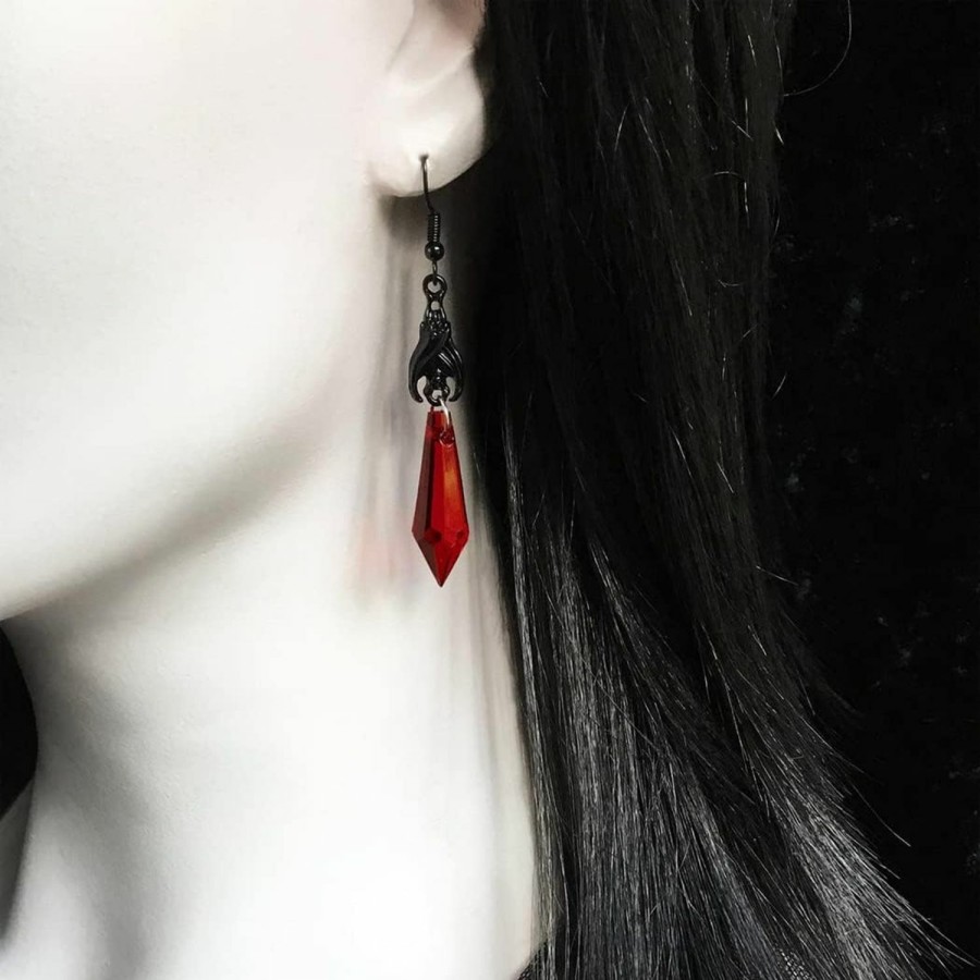 MIFYNN Gothic Dark Bat Dangle Earrings Red Black Crystal Gems Bat Earrings Punk Rock Style Bat Animal Earrings Halloween Costumes Earrings Jewelry For Women Teen Girls | Earrings