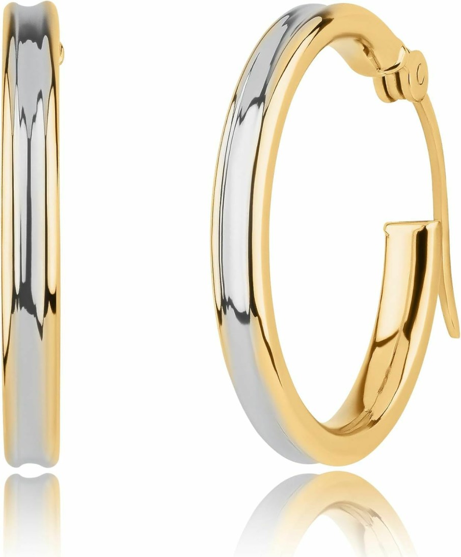 MAX + STONE 14K Two-Tone Gold Hoops For Women | 12Mm Square Solid Gold Hoop Earrings | Hypoallergenic Real Gold Hoops With Secure Clasps By Max + Stone | Earrings