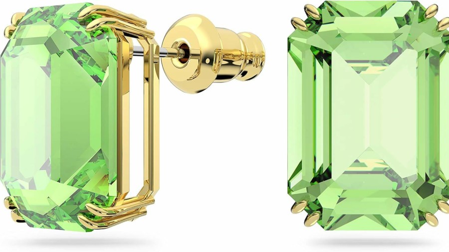 SWAROVSKI Swarovski Millenia Stud Earrings, Octagon Cut, Green Crystal, Gold-Tone Finish | Earrings