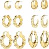 HILXURY Gold Chunky Hoop Earrings Set For Women, 14K Gold Plated Twisted Huggie Hoop Earring Hypoallergenic, Thick Open Hoops Set Lightweight | Earrings