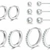 Dlihc Dlihc Sterling Silver Hoop Earrings | Sterling Silver Stud Earrings For Women - 6 Pairs Hypoallergenic Tiny Cubic Zirconia Stud Earrings Set & Cartilage Earring Hoops For Girl | Earrings