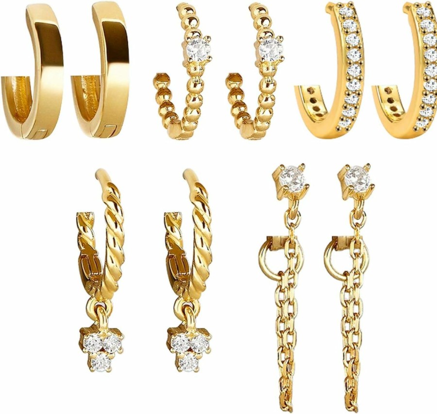 IF ME 5 Pairs Gold Silver Huggies Hoop Earrings Set For Women Girls Small Dangle Chain Hoop Earrings Jewelry For Gifts | Earrings