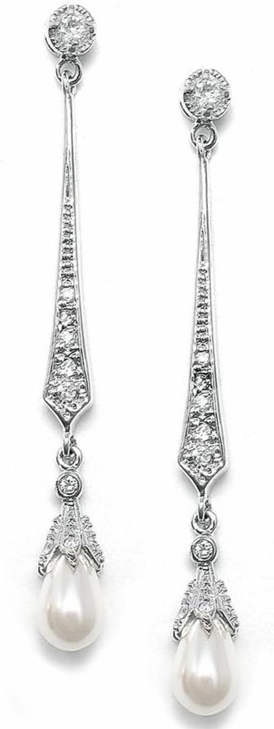 Mariell Mariell Silver Dangle Earrings With Freshwater Pearls And Cubic Zirconia For Wedding | Earrings