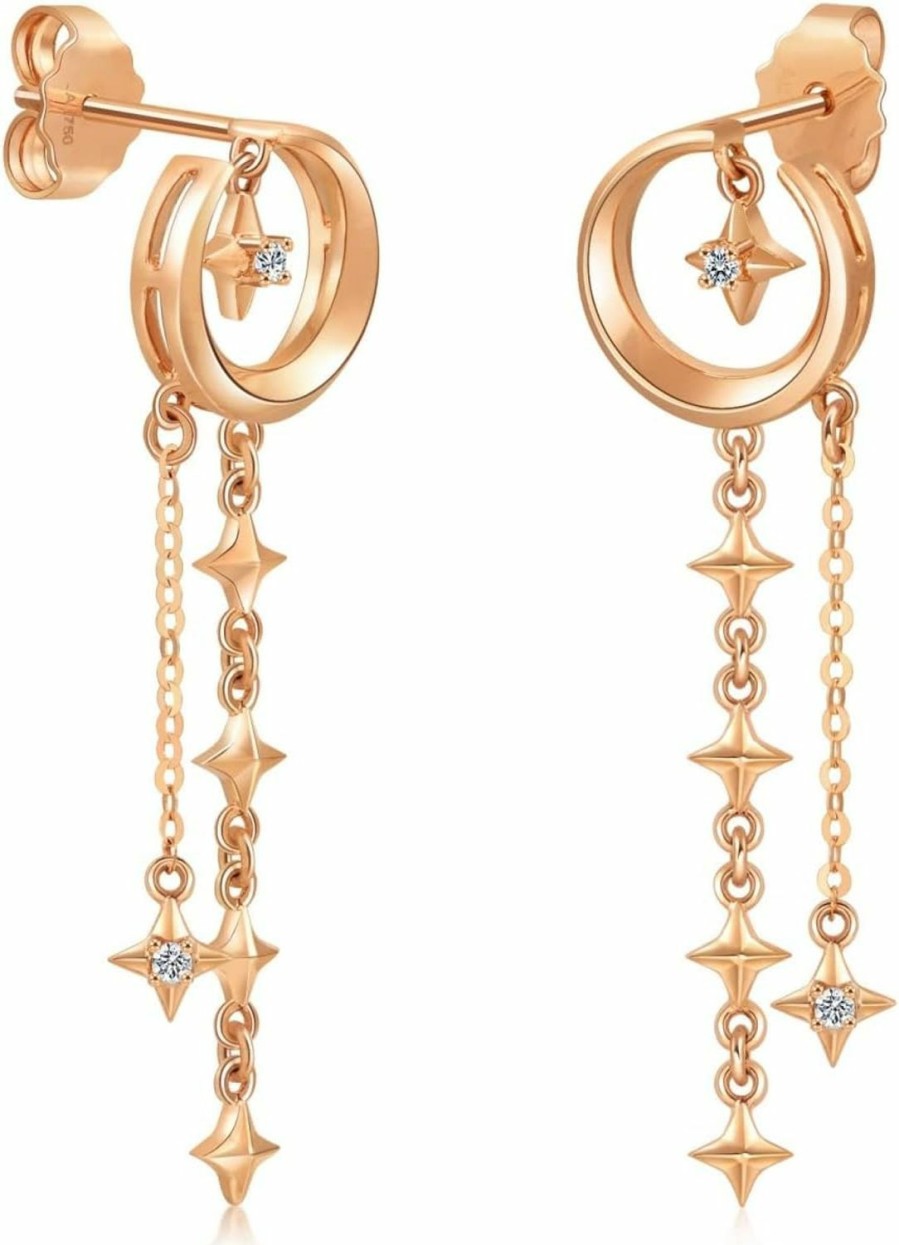 CHOW SANG SANG Chow Sang Sang Delicate Gold 18K Rose Solid Gold Starry Night Dangle Earring For Women And Girls 93318E | Earrings