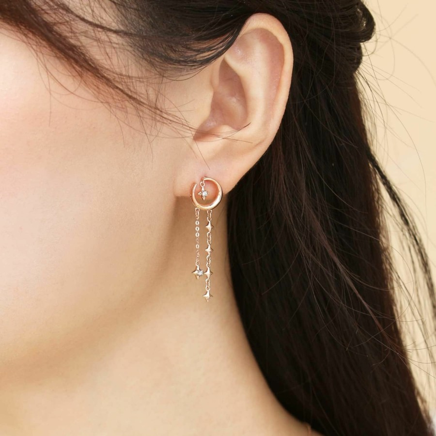 CHOW SANG SANG Chow Sang Sang Delicate Gold 18K Rose Solid Gold Starry Night Dangle Earring For Women And Girls 93318E | Earrings