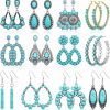 Trnayi 12 Pairs Turquoise Earring Set Turquoise Bohemian Dangle Metal Earrings Turquoise Round Earrings Boho Vintage Oval Earring Metal Earring For Women And Girls | Earrings