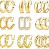 YADOCA Yadoca 9 Pairs Gold Clip On Hoop Earrings For Women 14K Gold Plated Twist Waterdrop Chunky Hoop Clip Earrings No Piercing Fake Earrings Set | Earrings