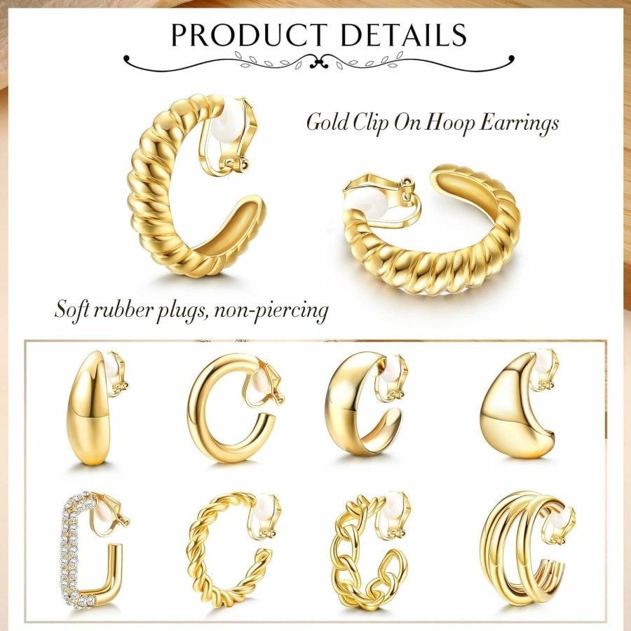 YADOCA Yadoca 9 Pairs Gold Clip On Hoop Earrings For Women 14K Gold Plated Twist Waterdrop Chunky Hoop Clip Earrings No Piercing Fake Earrings Set | Earrings