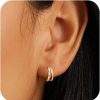 CTEEGN Gold Hoop Earrings For Women 14K Gold Plated Hypoallergenic Cubic Zirconia Huggies Sterling Silver Earrings Pearl Hoop Earrings For Women Double Pearl Hoop Earrings Triple Hoop Earrings Paperclip Link Chain Earrings Double Twist Huggie Earrings Cz Split Earrings 925 Sterling Silver Posts | Earrings