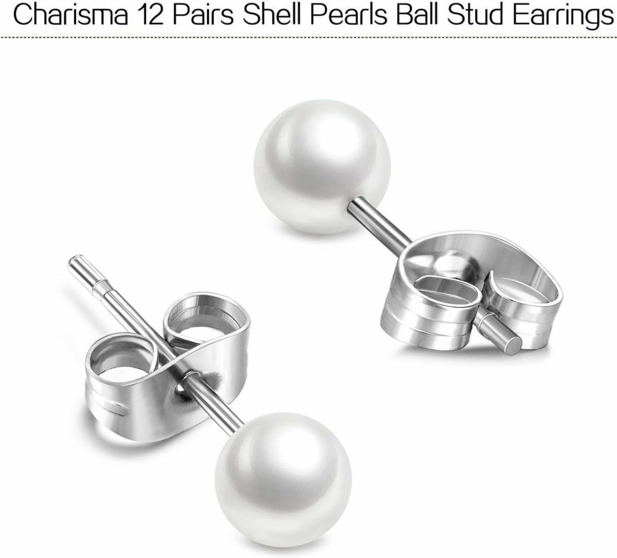 Charisma Charisma 6Mm Composite Pearl Earrings Round Ball Pearls Stud Earrings Hypoallergenic 12 Pairs Imitation Pearl Earrings Set For Girls Women | Earrings