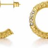 FRUMOS Frumos Gold Earrings For Women Girls,14K Gold Plated Hoop Earrings With 925 Sterling Silver Post Cubic Zirconia Stud Earring | Earrings