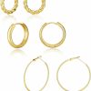 Poaiiu 3 Pairs Chunky Gold/Silver Hoop Earrings Sets For Women 14K Gold Plated Dainty Hypoallergenic Lightweight Thick Huggie Earrings Trendy Jewelry For Girls | Earrings