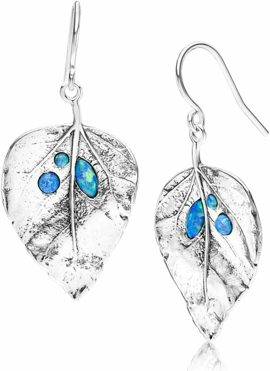 JEAN RACHEL JEWELRY 925 Sterling Silver Earrings Leaf Shaped With Multiple Bold Opal, Oxidized, Stylish, Hypoallergenic, Nickel And Lead-Free, Artisan Handcrafted Designer, French Wire Earring Back, Jewelry Gift For Her | Earrings