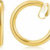 WOWORAMA Woworama Gold Clip On Hoop Earrings For Women Classic Large Chunky Hoops Clip On Earrings Non Pierced Hoop Earrings Minimalistic Hoop Clip Earrings | Earrings