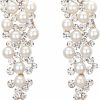 BriLove Brilove Women'S Wedding Bridal Crystal Simulated Pearl Multi Beaded Cluster Chandelier Dangle Earrings | Earrings