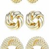 FIBO STEEL Fibo Steel 3 Pairs For Women Men 14K Gold Plated Woven Ball Stud Earrings Simple | Earrings