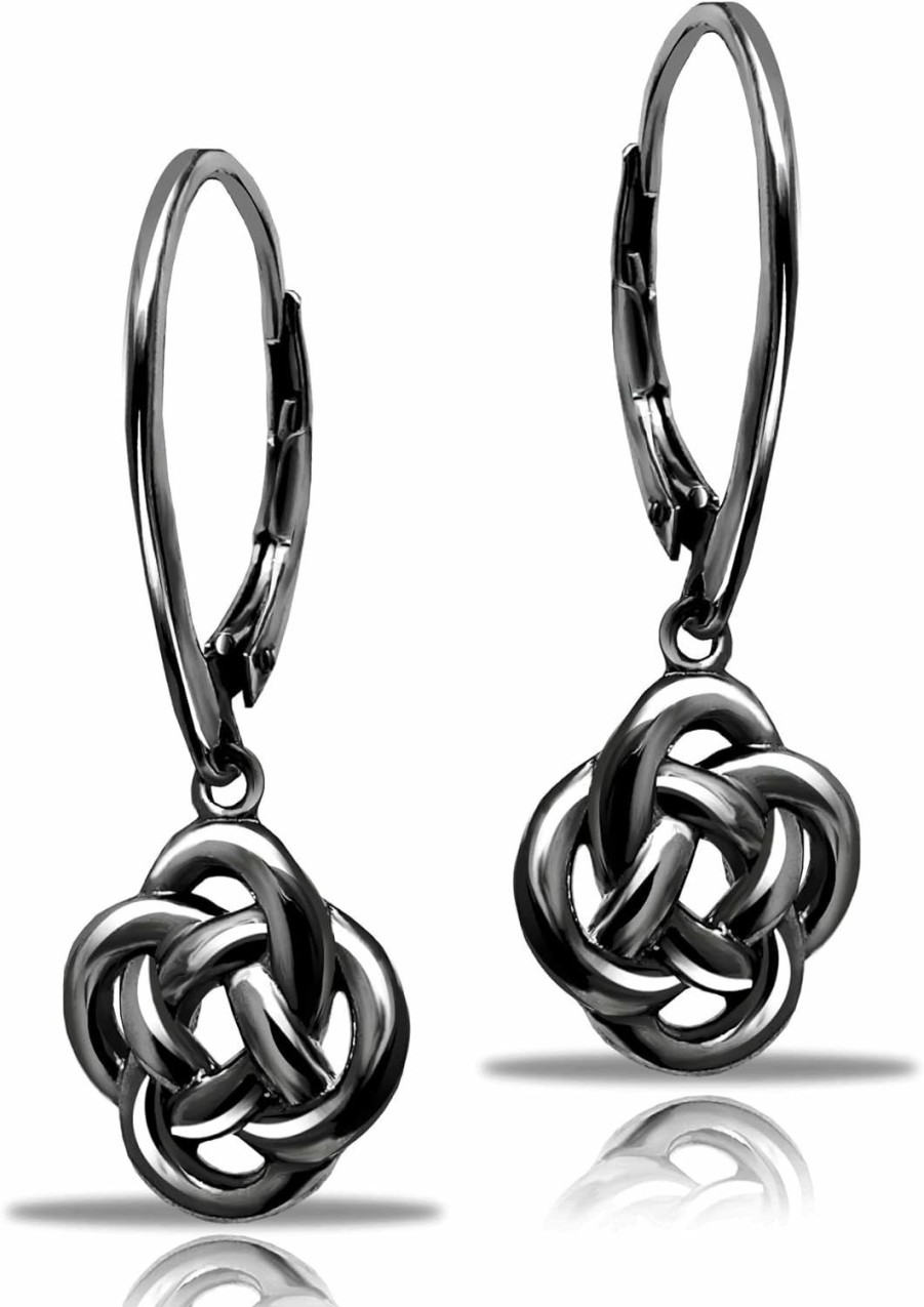 Hoops & Loops Hoops & Loops 925 Sterling Silver Love Knot Flower Eternity Irish Celtic Design Dangle Lever-Back Earrings, Silver, Yellow Gold, Rose Gold & Black Flashed Sterling Silver | Earrings