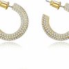 WOWORAMA Woworama Chunky Open Hoop Earrings For Women Gold Pave Cz Chunky Hoops Sparkly Crystal C Shaped Round Hoop Earrings Cubic Zirconia Thick Hoops Earrings | Earrings