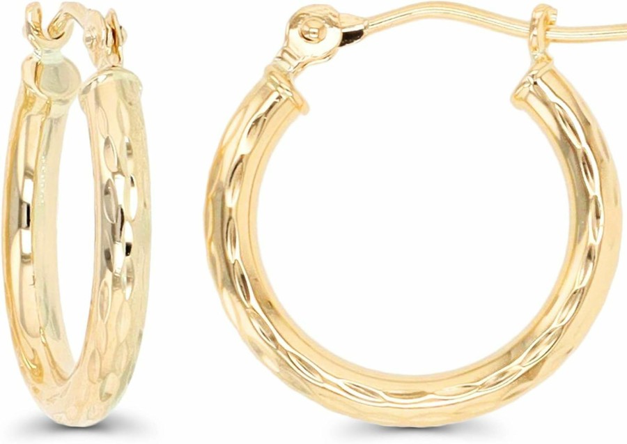 DECADENCE Solid 14K Yellow Gold Hoop Earrings With Hinged Clasp | Bamboo, Textured, Diamond Cut, Hexagon, Square, Round, Shaped Design | Solid 14K Hypoallergenic Hoops For Sensitive Ears | 14K Gold Earrings For | Earrings