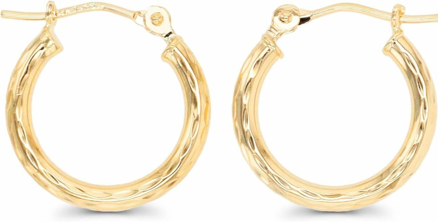 DECADENCE Solid 14K Yellow Gold Hoop Earrings With Hinged Clasp | Bamboo, Textured, Diamond Cut, Hexagon, Square, Round, Shaped Design | Solid 14K Hypoallergenic Hoops For Sensitive Ears | 14K Gold Earrings For | Earrings