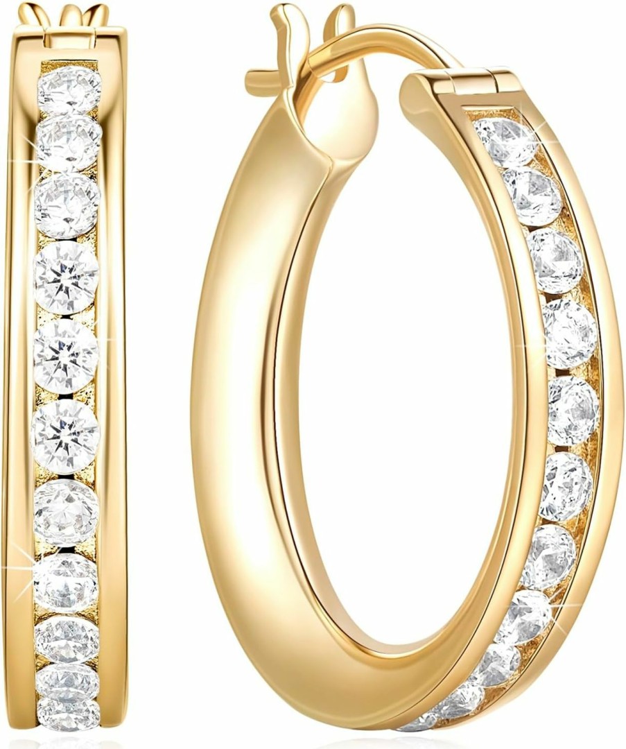 Fanglcy Fanglcy 14K Gold Hoop Earrings Gold Diamond Hoop Earrings For Women 14K Gold Earrings For Women Radiant Gold Hoop Earrings (20Mm) | Earrings