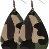 INENIMARTJ Camo Earrings For Women Girls,Camouflage Leather Dangle Earrings Cool Lightweight Teardrop Green Camouflage Leather Drop Earrings | Earrings