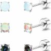 MILACOLATO Milacolato 5 Pairs Hypoallergenic Sterling Silver Post Earrings 20G Flat Back Earrings Cartilage Earrings Cubic Zirconia Opal Earrings 18K White Gold Sleep Stud Earrings For Sensitive Ear | Earrings