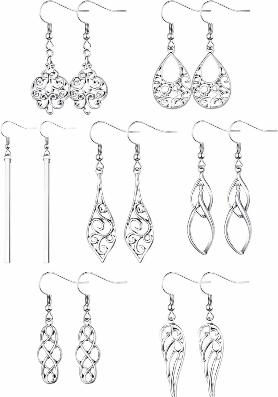 Hicarer 7 Pairs Celtic Knot Dangle Earrings Knot Silver Earrings Teardrop Hoop Earring | Earrings