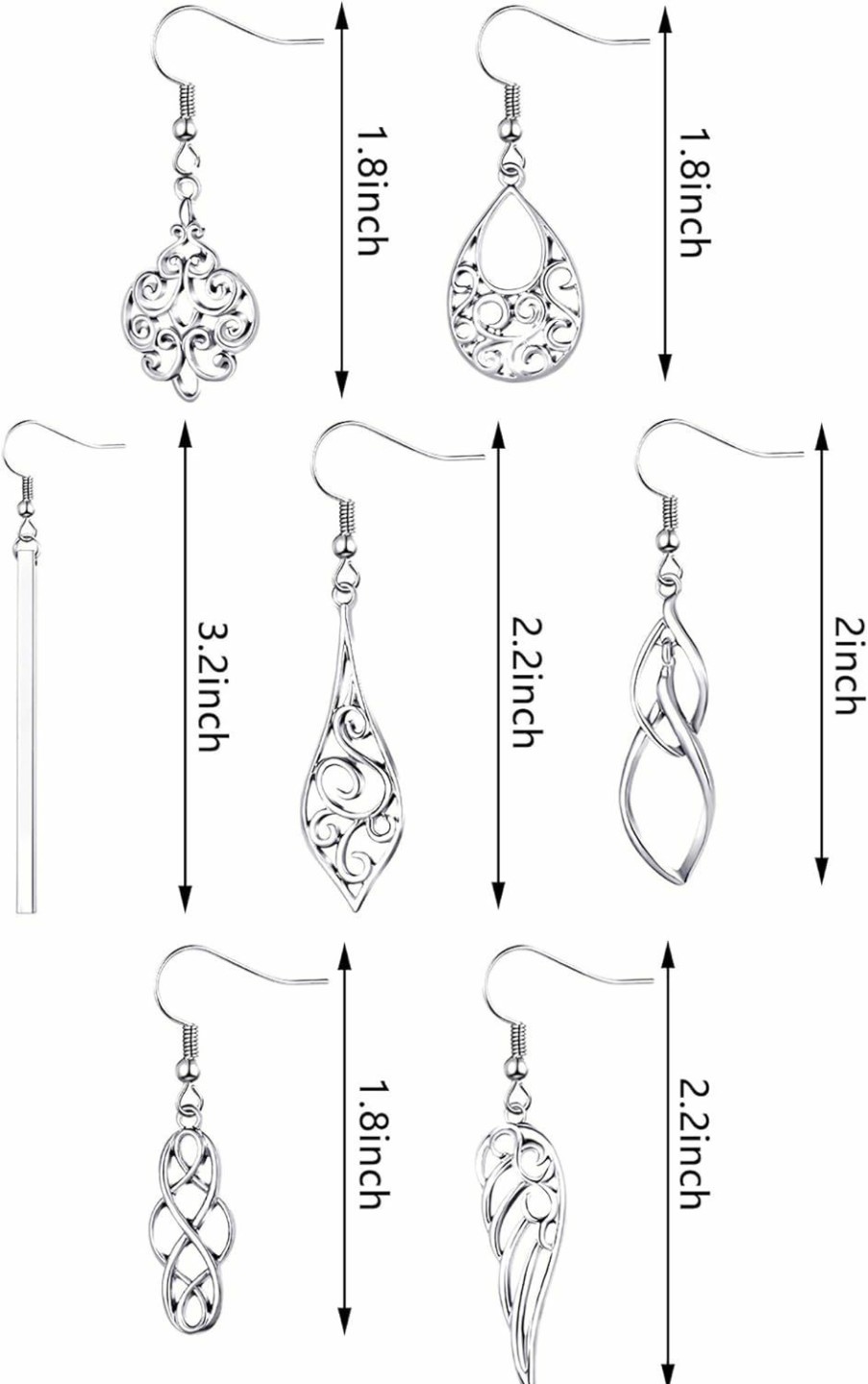 Hicarer 7 Pairs Celtic Knot Dangle Earrings Knot Silver Earrings Teardrop Hoop Earring | Earrings