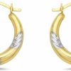 PORI JEWELERS Pori Jewelers 10K Gold Two Tone Lined Diamond Cut French Lock Hoop Earrings - 2Mm X 15Mm - Jewelry For Women/Girls - Small Hoop Earrings | Earrings