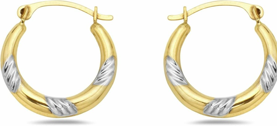 PORI JEWELERS Pori Jewelers 10K Gold Two Tone Lined Diamond Cut French Lock Hoop Earrings - 2Mm X 15Mm - Jewelry For Women/Girls - Small Hoop Earrings | Earrings