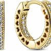 Pandora Pandora Heart Hoop Earrings - Great Gift For Women - Stunning Women'S Earrings - 14K Gold & Cubic Zirconia - 1.7 Mm | Earrings