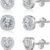 ALEXCRAFT Alexcraft Sterling Silver Stud Earrings For Women Girls Cubic Zirconia Halo Round Heart Square Diamond Large Silver Stud Set | Earrings