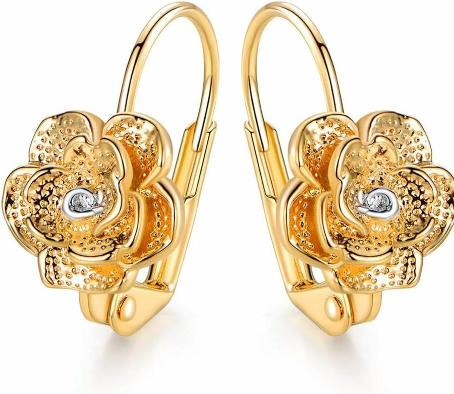 Barzel Barzel 18K Gold Plated Flower Leverback Earring For Women | Earrings