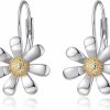 YZSFMZGE Yzsfmzge Daisy Earrings 925 Sterling Silver Leverback Drop Dangle Earrings Hypoallergenic Cubic Zircon Daisy Flower Jewelry Gifts For Women And Girls For Sensitive Ears | Earrings