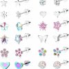 THUNARAZ Thunaraz 16 Pairs Hypoallergenic Screw Back Earrings For Girls Women Surgical Steel Cute Cz Heart Flower Star Butterfly Screwback Stud Earrings Set 20G | Earrings