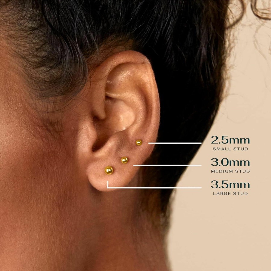 PAVOI Pavoi 14K Gold Plated Solid 925 Sterling Silver Post Ball Stud Flat Back Earrings For Women | Cartilage Earring | Helix Piercing Jewelry | Small Stud Earrings For Women | Gold Ball Stud Earrings | Earrings