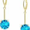 VONSSY Vonssy Gemstone Drop Dangle Earrings | Platinum/Gold Plated Leverback Crystal Cubic Zirconia Hanging Red/Pink/Blue Earrings | Earrings