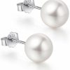 CUTEFEEL 18K White Gold Plated Sterling Silver Post Faux Pearl Stud Earrings For Women Girls, White Pearl Wedding Earrings Hypoallergenic Jewelry | Earrings