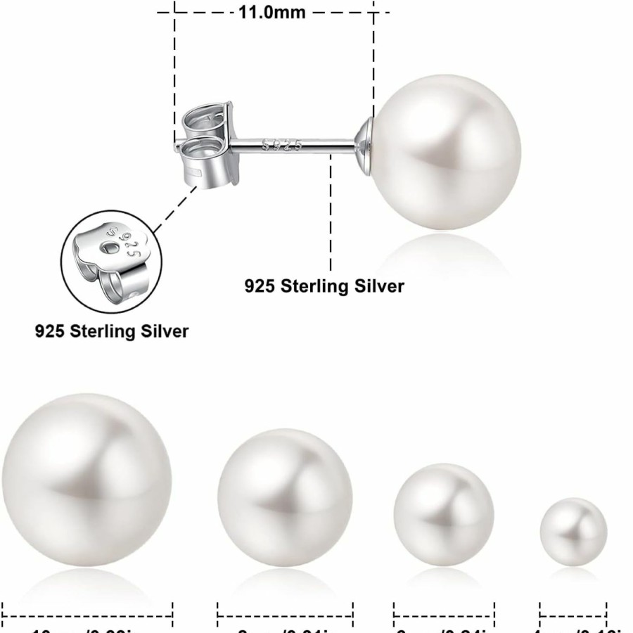 CUTEFEEL 18K White Gold Plated Sterling Silver Post Faux Pearl Stud Earrings For Women Girls, White Pearl Wedding Earrings Hypoallergenic Jewelry | Earrings