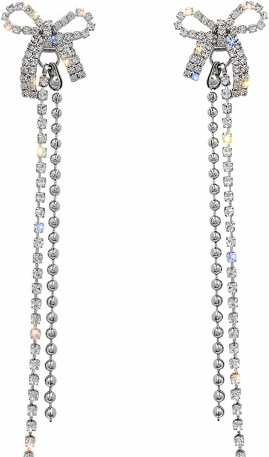 Luxval Luxval Rhinestones Earrings For Women Silver Rhinestone Earrings Sparkly Long Linear Dangle Earrings Dangle Tassels Statement Earrings Bridal Wedding | Earrings