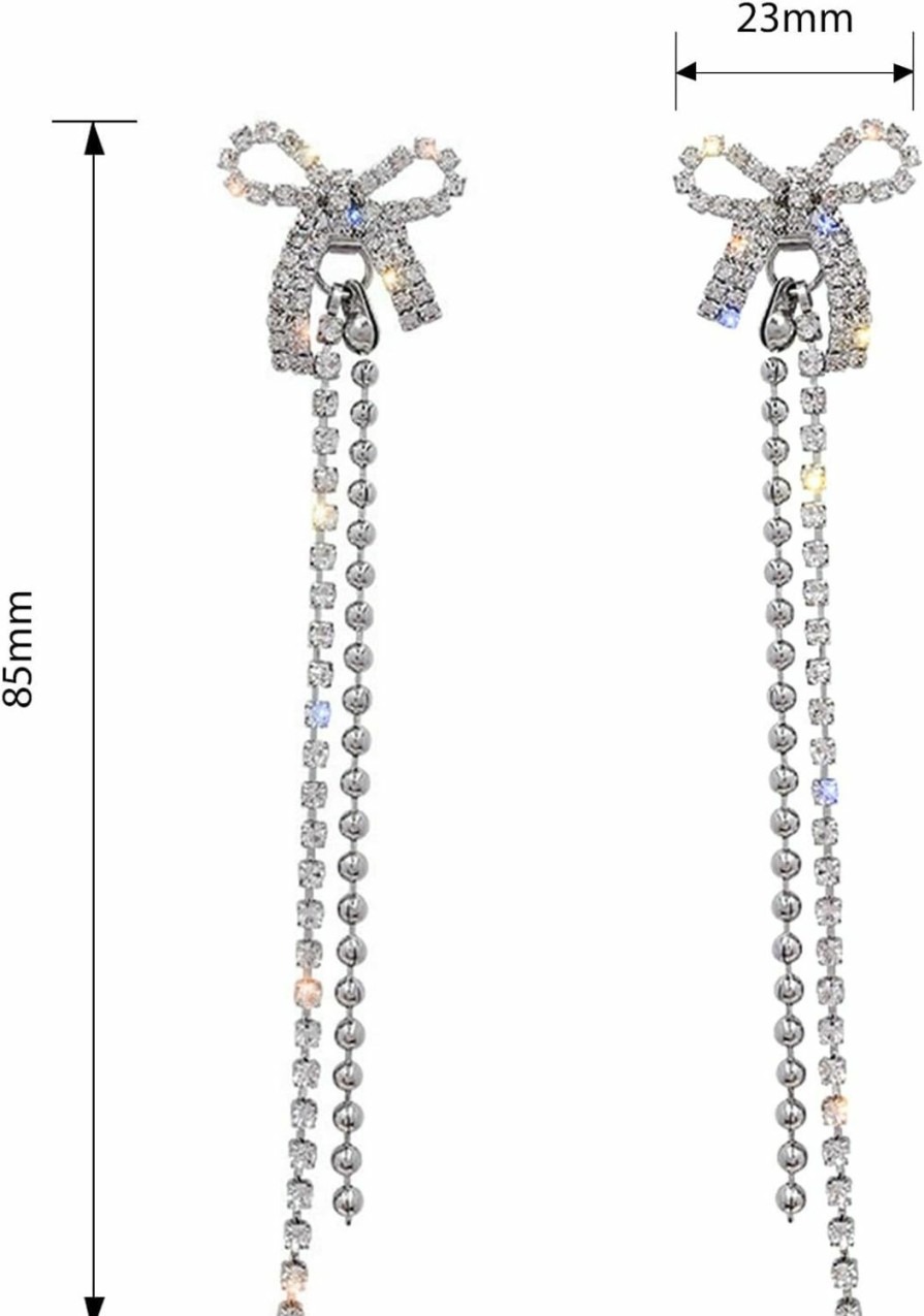 Luxval Luxval Rhinestones Earrings For Women Silver Rhinestone Earrings Sparkly Long Linear Dangle Earrings Dangle Tassels Statement Earrings Bridal Wedding | Earrings